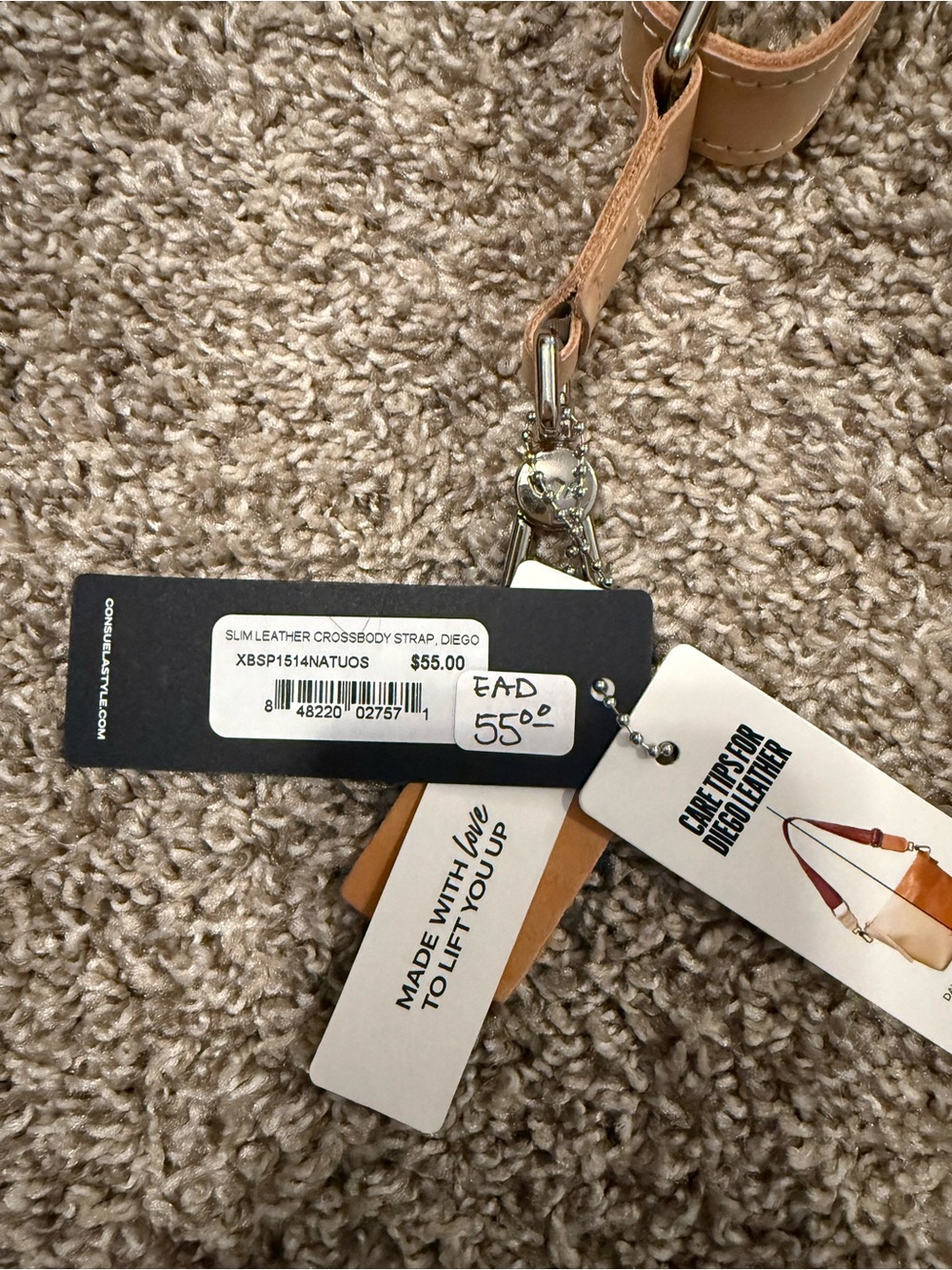 Consuela Tan Adjustable Leather Crossbody Strap - Picture 2 of 2